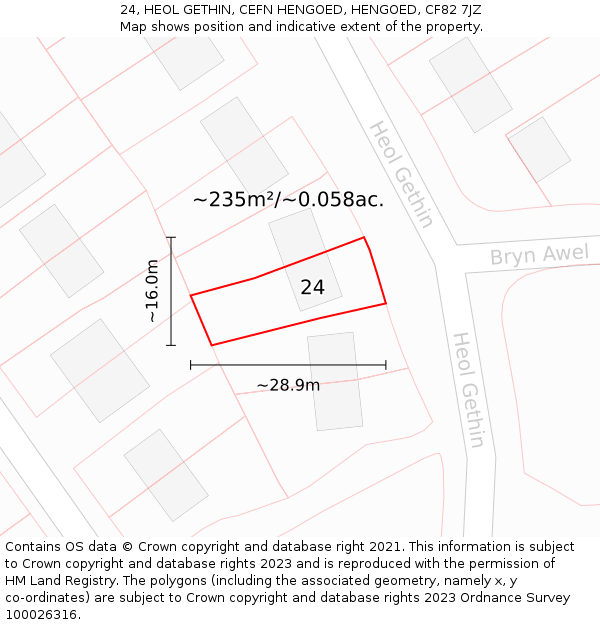 24, HEOL GETHIN, CEFN HENGOED, HENGOED, CF82 7JZ: Plot and title map