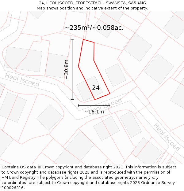 24, HEOL ISCOED, FFORESTFACH, SWANSEA, SA5 4NG: Plot and title map