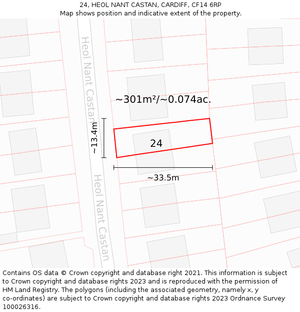 24, HEOL NANT CASTAN, CARDIFF, CF14 6RP: Plot and title map