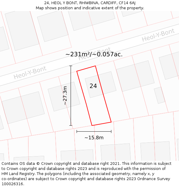 24, HEOL Y BONT, RHIWBINA, CARDIFF, CF14 6AJ: Plot and title map