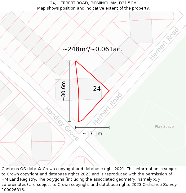 24, HERBERT ROAD, BIRMINGHAM, B31 5GA: Plot and title map