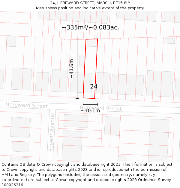 24, HEREWARD STREET, MARCH, PE15 8LY: Plot and title map