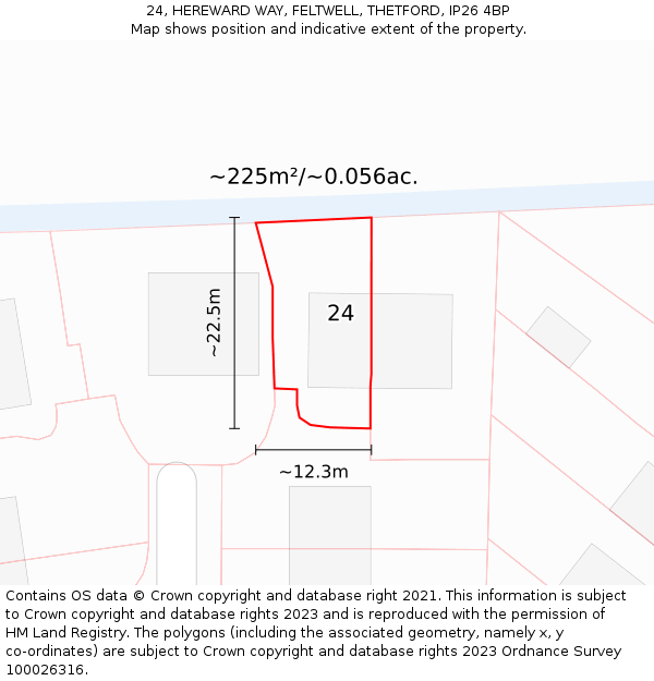 24, HEREWARD WAY, FELTWELL, THETFORD, IP26 4BP: Plot and title map