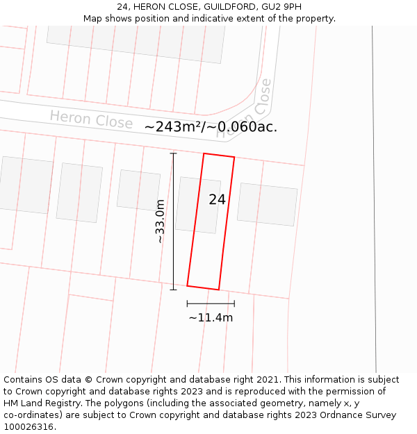 24, HERON CLOSE, GUILDFORD, GU2 9PH: Plot and title map