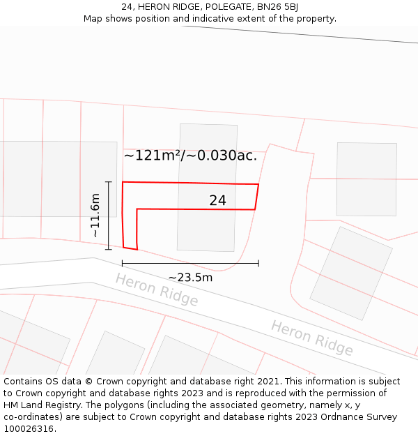 24, HERON RIDGE, POLEGATE, BN26 5BJ: Plot and title map