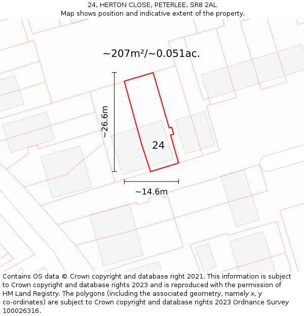 24, HERTON CLOSE, PETERLEE, SR8 2AL: Plot and title map
