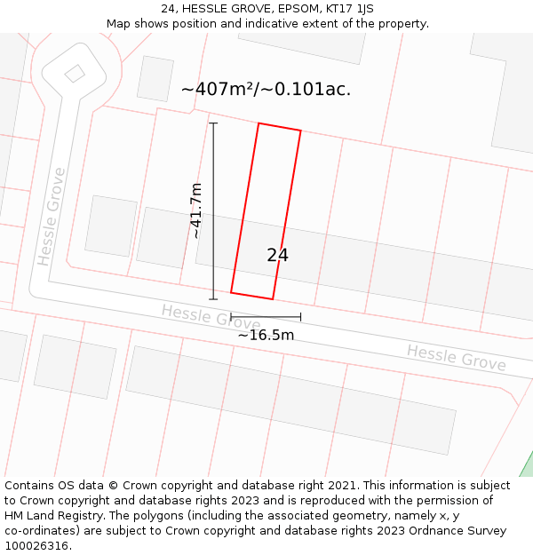 24, HESSLE GROVE, EPSOM, KT17 1JS: Plot and title map