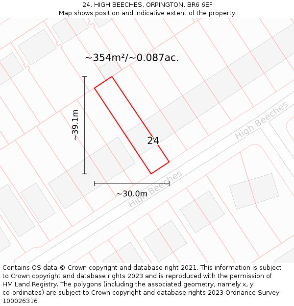 24, HIGH BEECHES, ORPINGTON, BR6 6EF: Plot and title map