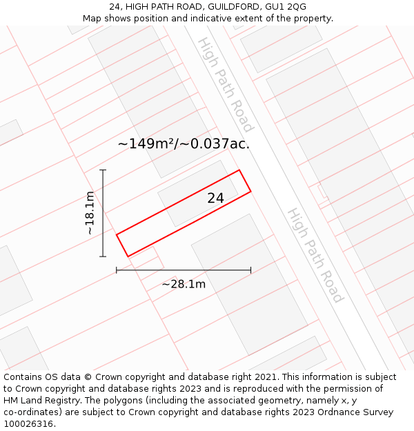 24, HIGH PATH ROAD, GUILDFORD, GU1 2QG: Plot and title map