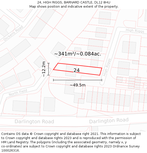 24, HIGH RIGGS, BARNARD CASTLE, DL12 8HU: Plot and title map