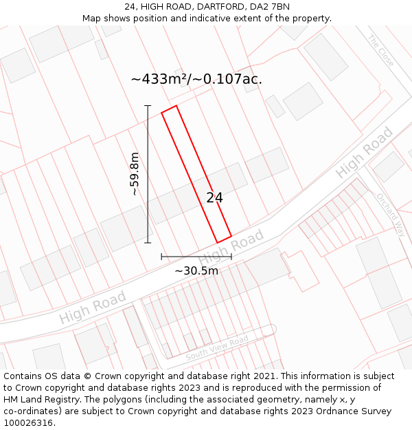 24, HIGH ROAD, DARTFORD, DA2 7BN: Plot and title map