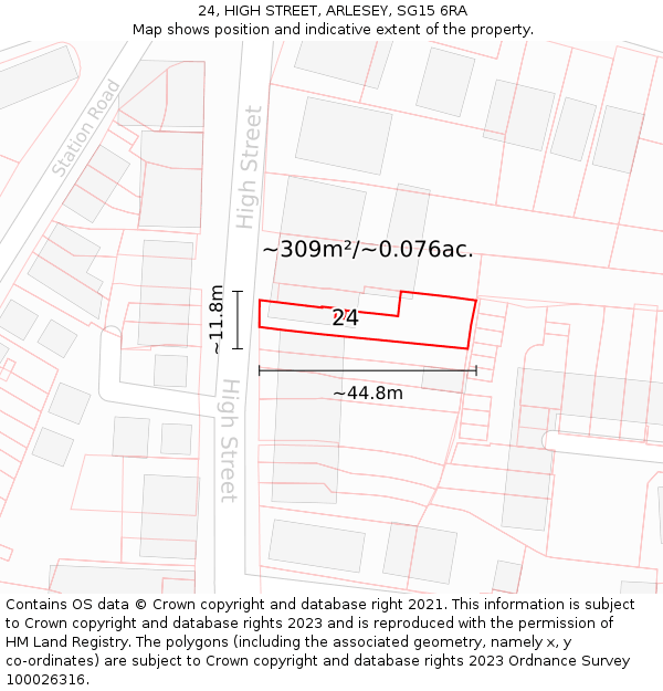 24, HIGH STREET, ARLESEY, SG15 6RA: Plot and title map