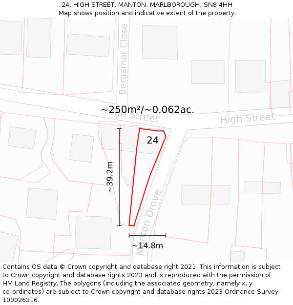 24, HIGH STREET, MANTON, MARLBOROUGH, SN8 4HH: Plot and title map