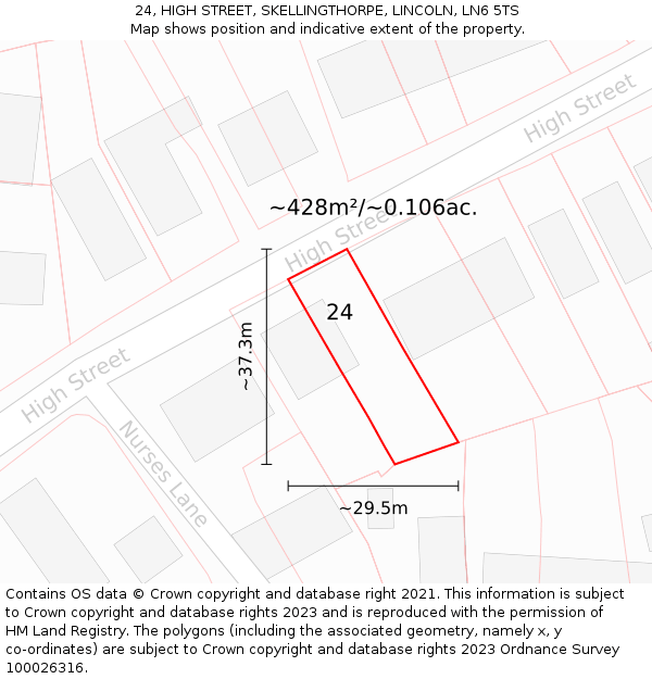 24, HIGH STREET, SKELLINGTHORPE, LINCOLN, LN6 5TS: Plot and title map