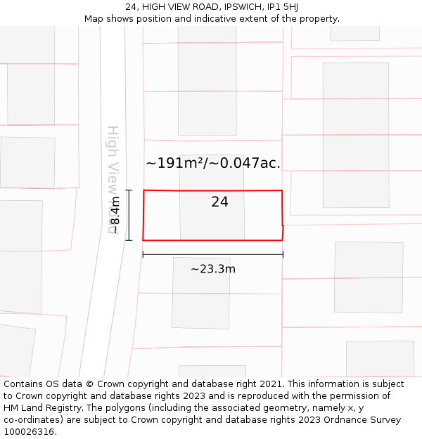 24, HIGH VIEW ROAD, IPSWICH, IP1 5HJ: Plot and title map