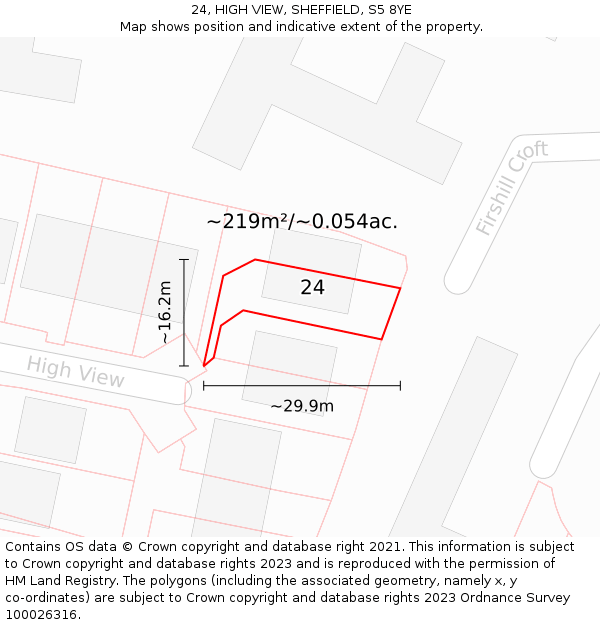 24, HIGH VIEW, SHEFFIELD, S5 8YE: Plot and title map