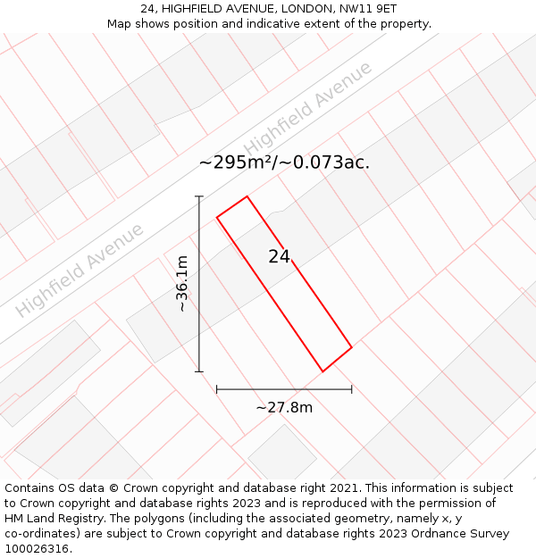 24, HIGHFIELD AVENUE, LONDON, NW11 9ET: Plot and title map