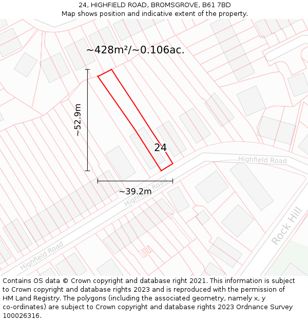 24, HIGHFIELD ROAD, BROMSGROVE, B61 7BD: Plot and title map