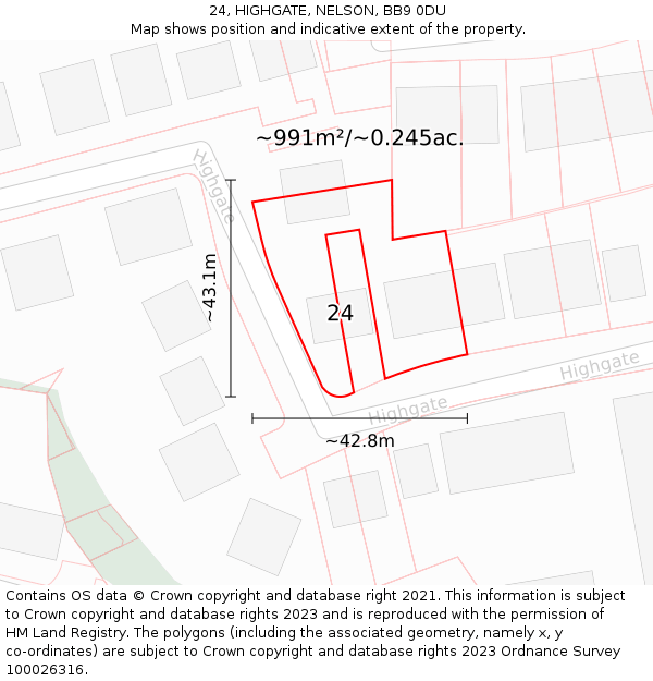 24, HIGHGATE, NELSON, BB9 0DU: Plot and title map