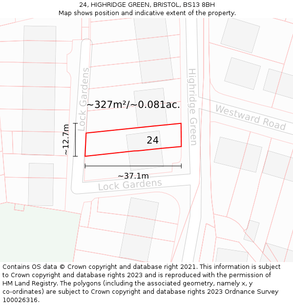 24, HIGHRIDGE GREEN, BRISTOL, BS13 8BH: Plot and title map