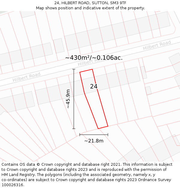 24, HILBERT ROAD, SUTTON, SM3 9TF: Plot and title map