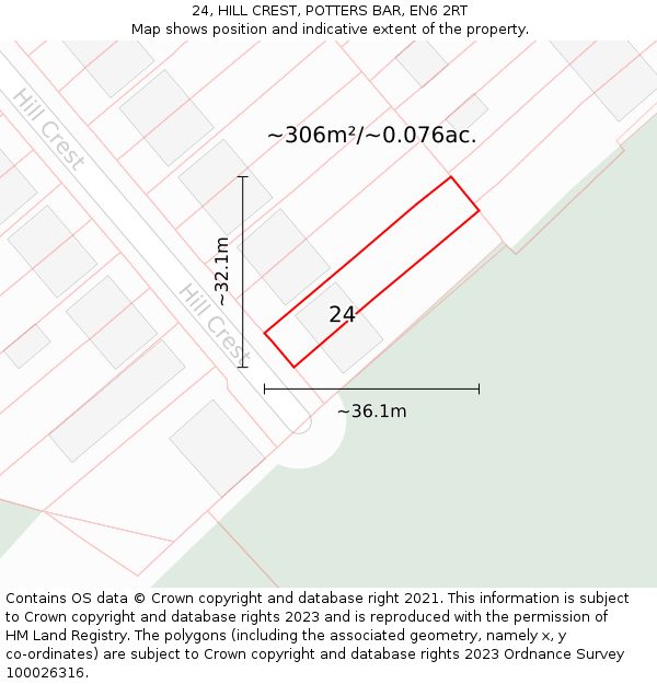24, HILL CREST, POTTERS BAR, EN6 2RT: Plot and title map