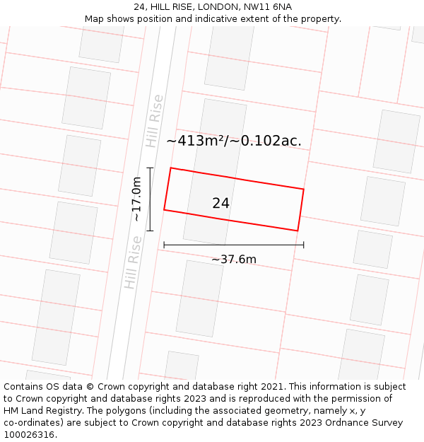 24, HILL RISE, LONDON, NW11 6NA: Plot and title map