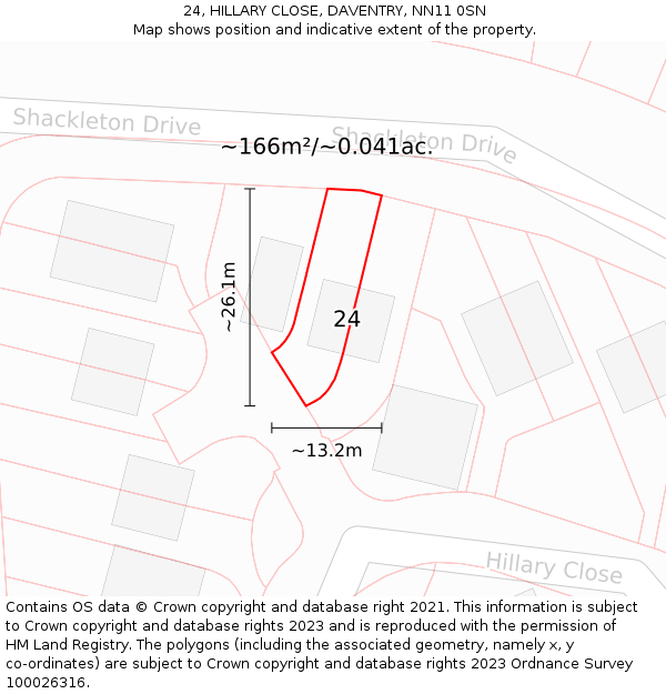24, HILLARY CLOSE, DAVENTRY, NN11 0SN: Plot and title map