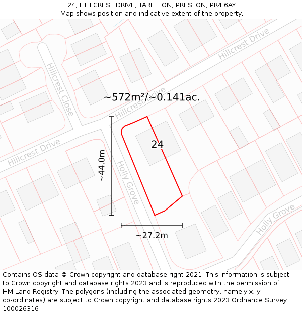 24, HILLCREST DRIVE, TARLETON, PRESTON, PR4 6AY: Plot and title map