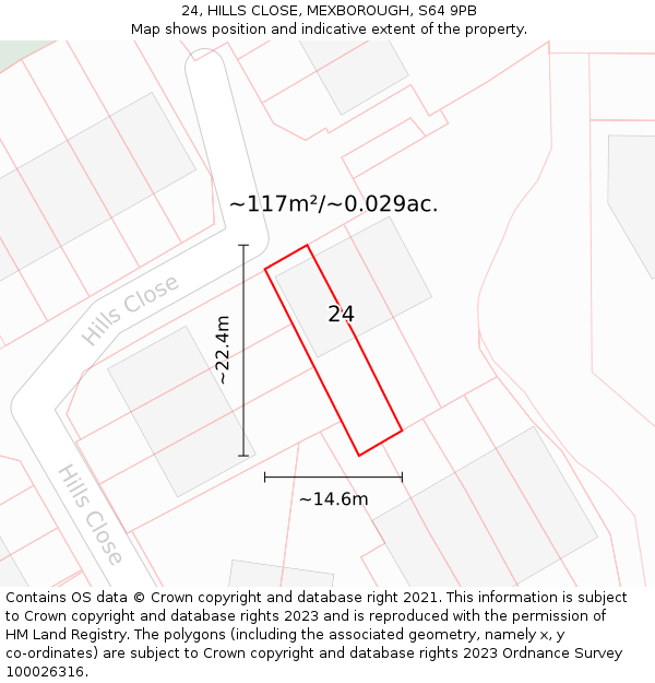 24, HILLS CLOSE, MEXBOROUGH, S64 9PB: Plot and title map