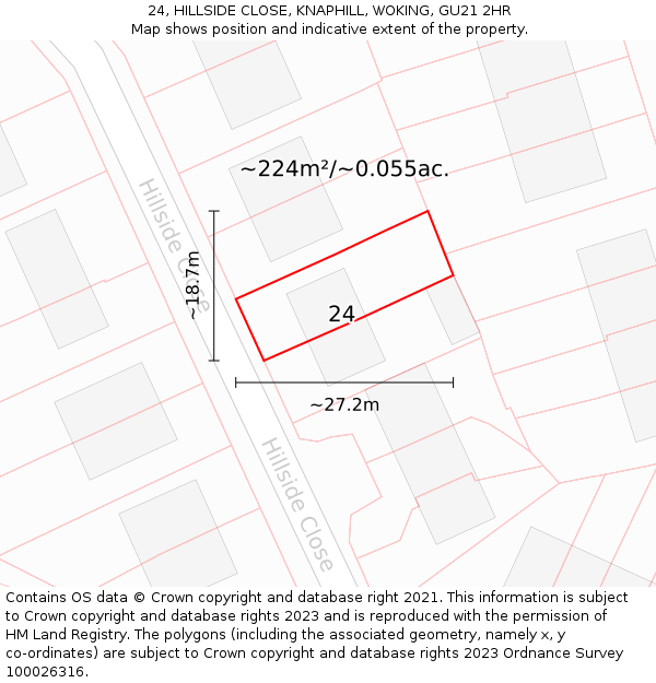 24, HILLSIDE CLOSE, KNAPHILL, WOKING, GU21 2HR: Plot and title map