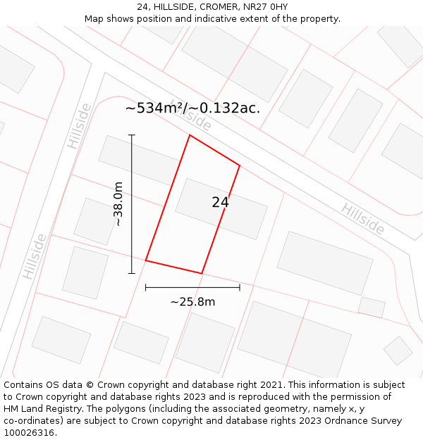 24, HILLSIDE, CROMER, NR27 0HY: Plot and title map
