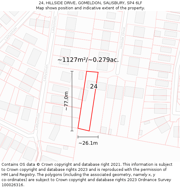 24, HILLSIDE DRIVE, GOMELDON, SALISBURY, SP4 6LF: Plot and title map