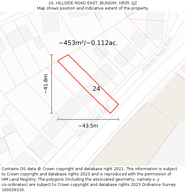 24, HILLSIDE ROAD EAST, BUNGAY, NR35 1JZ: Plot and title map