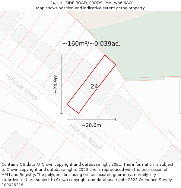 24, HILLSIDE ROAD, FRODSHAM, WA6 6AQ: Plot and title map