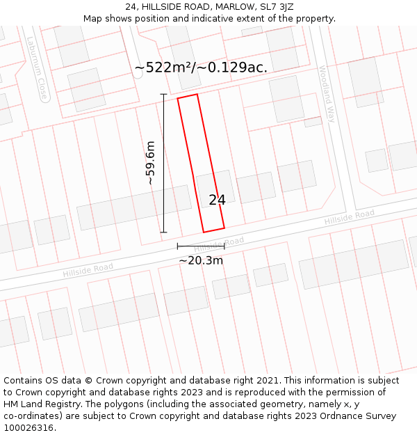 24, HILLSIDE ROAD, MARLOW, SL7 3JZ: Plot and title map