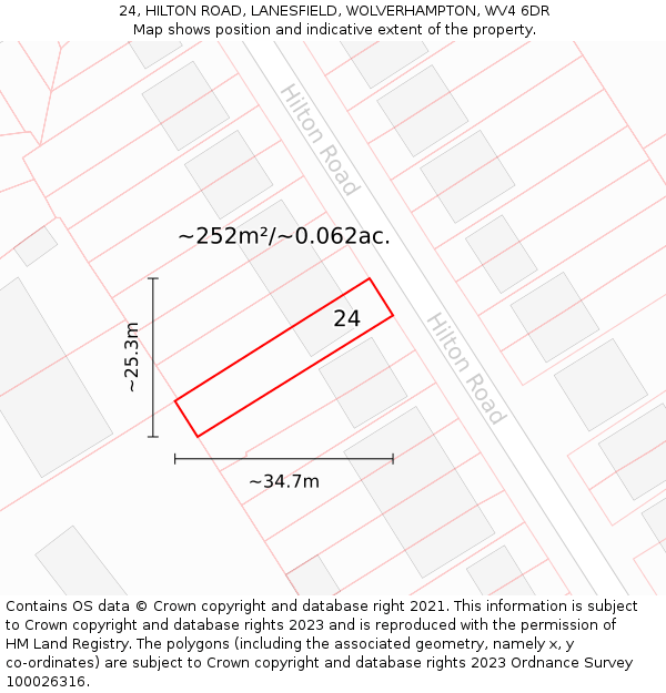 24, HILTON ROAD, LANESFIELD, WOLVERHAMPTON, WV4 6DR: Plot and title map