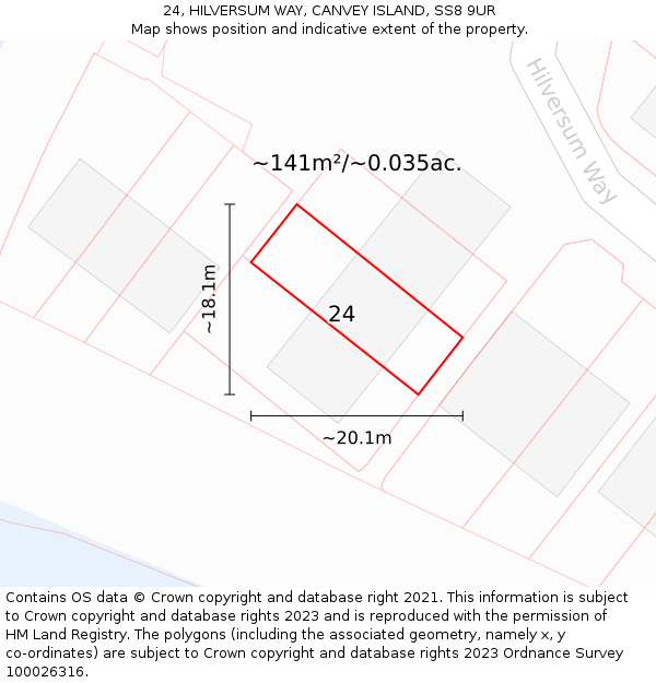 24, HILVERSUM WAY, CANVEY ISLAND, SS8 9UR: Plot and title map