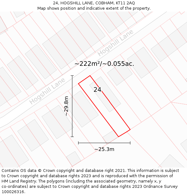24, HOGSHILL LANE, COBHAM, KT11 2AQ: Plot and title map