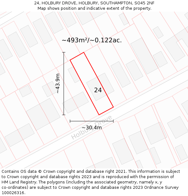 24, HOLBURY DROVE, HOLBURY, SOUTHAMPTON, SO45 2NF: Plot and title map