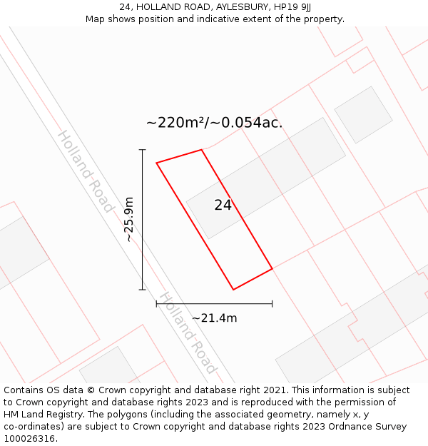 24, HOLLAND ROAD, AYLESBURY, HP19 9JJ: Plot and title map
