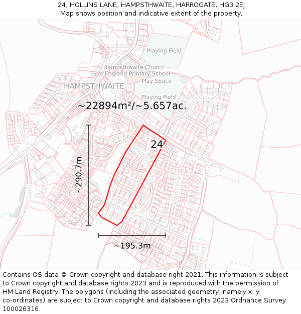 24, HOLLINS LANE, HAMPSTHWAITE, HARROGATE, HG3 2EJ: Plot and title map