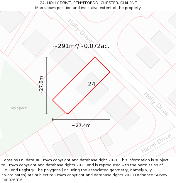 24, HOLLY DRIVE, PENYFFORDD, CHESTER, CH4 0NE: Plot and title map