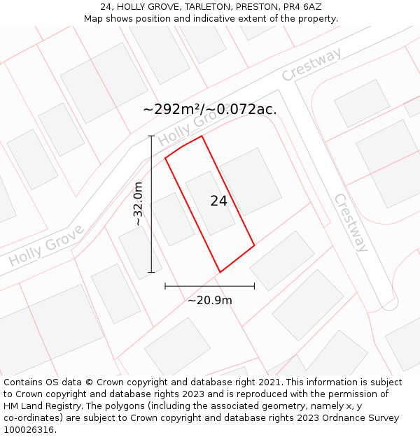 24, HOLLY GROVE, TARLETON, PRESTON, PR4 6AZ: Plot and title map