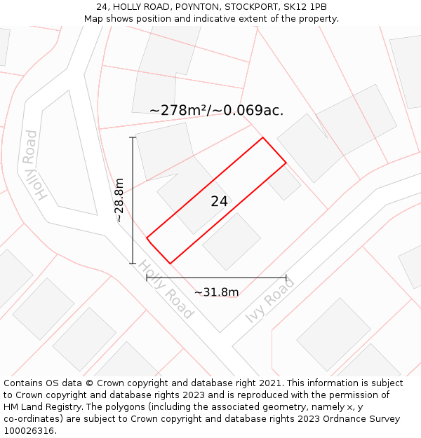 24, HOLLY ROAD, POYNTON, STOCKPORT, SK12 1PB: Plot and title map