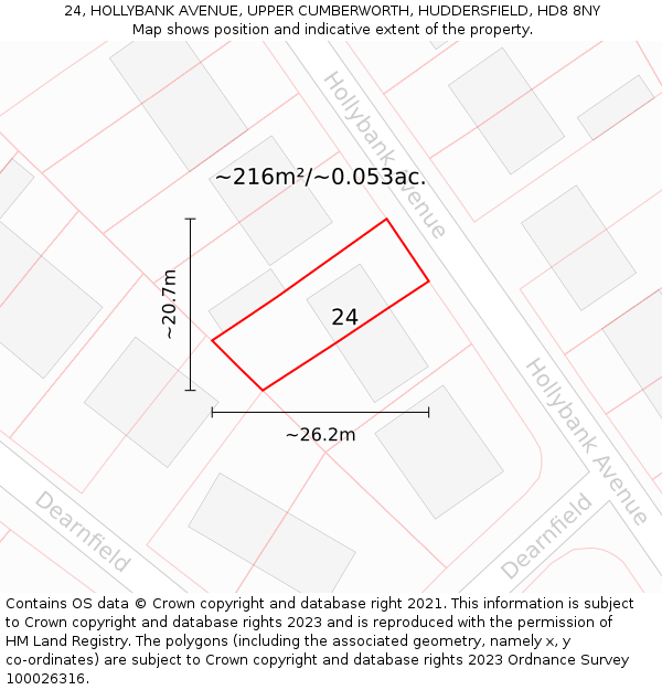 24, HOLLYBANK AVENUE, UPPER CUMBERWORTH, HUDDERSFIELD, HD8 8NY: Plot and title map