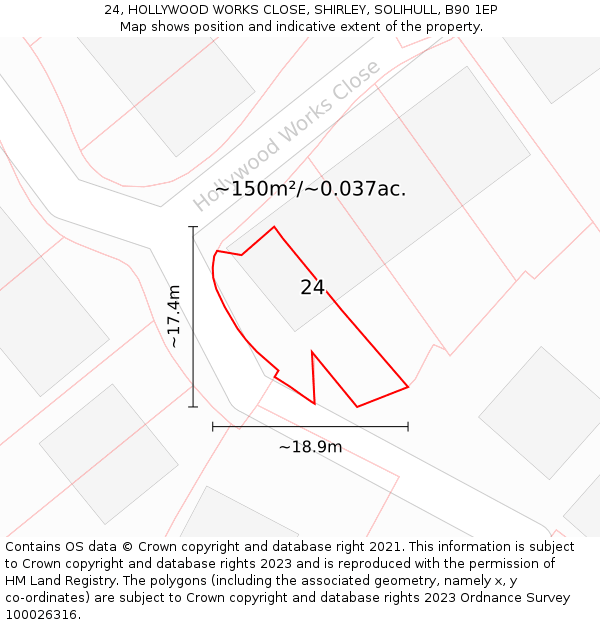 24, HOLLYWOOD WORKS CLOSE, SHIRLEY, SOLIHULL, B90 1EP: Plot and title map