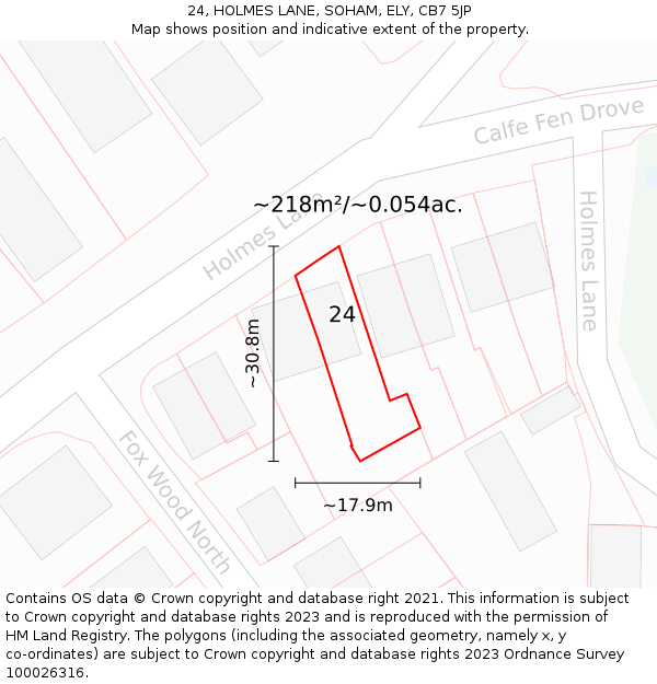 24, HOLMES LANE, SOHAM, ELY, CB7 5JP: Plot and title map