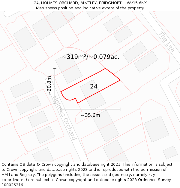 24, HOLMES ORCHARD, ALVELEY, BRIDGNORTH, WV15 6NX: Plot and title map