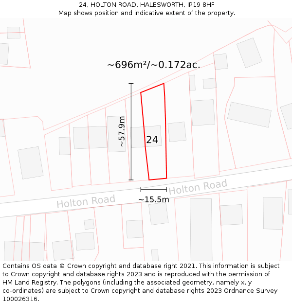 24, HOLTON ROAD, HALESWORTH, IP19 8HF: Plot and title map